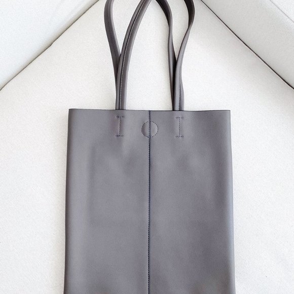 The Ava Genuine Minimal Leather Tote - Grey - Picture 2 of 14